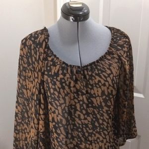 AB Studio Sz S, Brown & Black Peasant Style Top